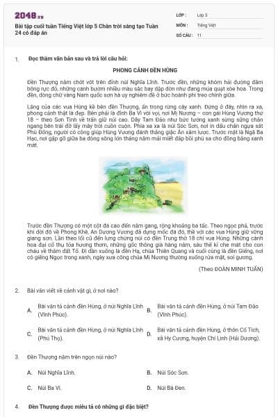 Bài tập cuối tuần Tiếng Việt lớp 5 Chân trời sáng tạo Tuần 24 có đáp án