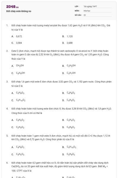 Đốt cháy este không no