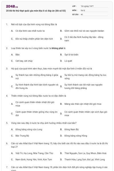 20 Đề thi thử thpt quốc gia môn Địa lí có đáp án (Đề số 03)