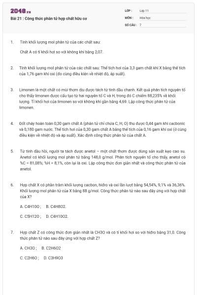 Bài 21 : Công thức phân tử hợp chất hữu cơ