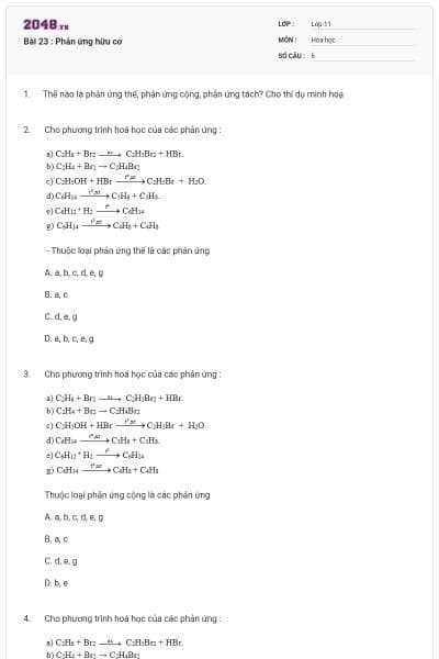 Bài 23 : Phản ứng hữu cơ