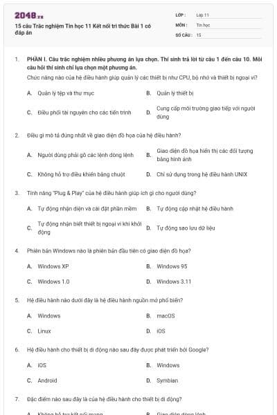 15 câu Trắc nghiệm Tin học 11 Kết nối tri thức Bài 1 có đáp án