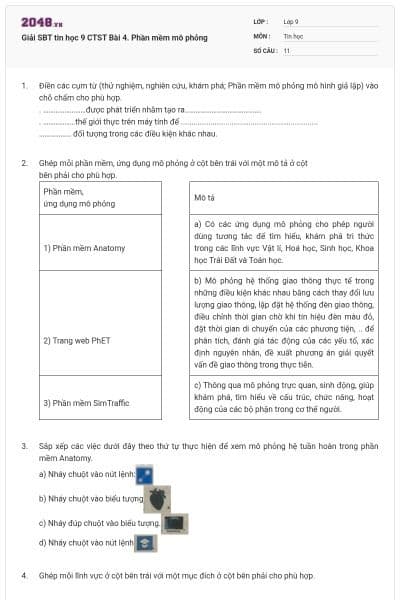 Giải SBT tin học 9 CTST Bài 4. Phần mềm mô phỏng