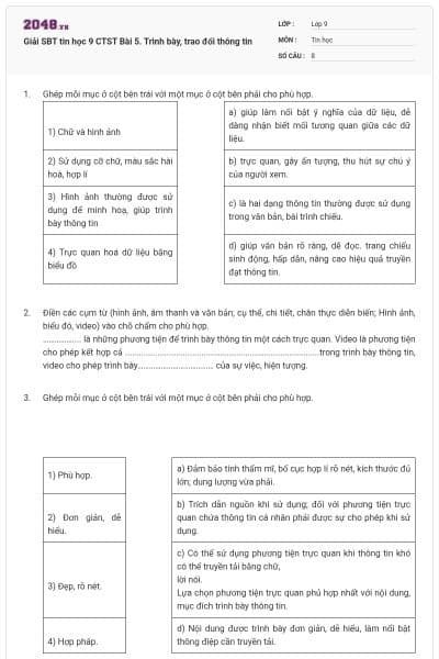 Giải SBT tin học 9 CTST Bài 5. Trình bày, trao đổi thông tin