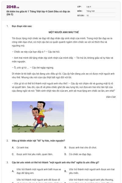 Đề kiểm tra giữa kì 1 Tiếng Việt lớp 4 Cánh Diều có đáp án (Đề 5)