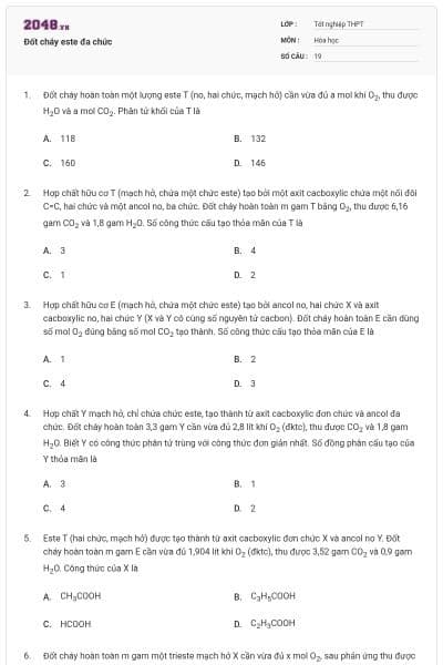 Đốt cháy este đa chức