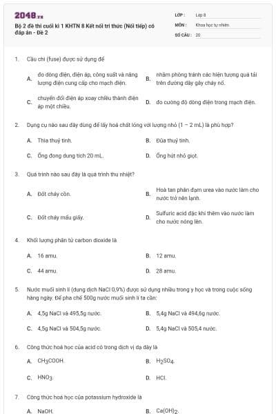Bộ 2 đề thi cuối kì 1 KHTN 8 Kết nối tri thức (Nối tiếp) có đáp án - Đề 2