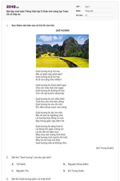 Bài tập cuối tuần Tiếng Việt lớp 5 Chân trời sáng tạo Tuần 26 có đáp án