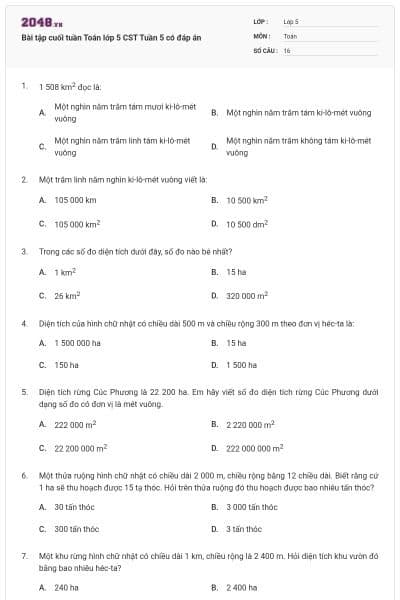 Bài tập cuối tuần Toán lớp 5 CST Tuần 5 có đáp án