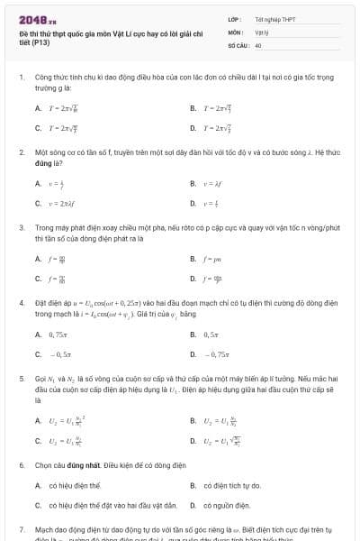 Đề thi thử thpt quốc gia môn Vật Lí cực hay có lời giải chi tiết (P13)
