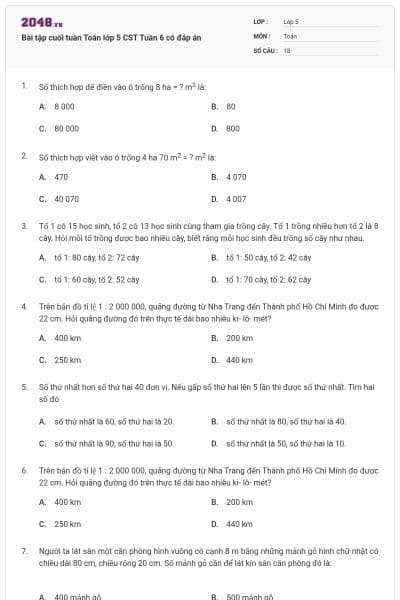 Bài tập cuối tuần Toán lớp 5 CST Tuần 6 có đáp án