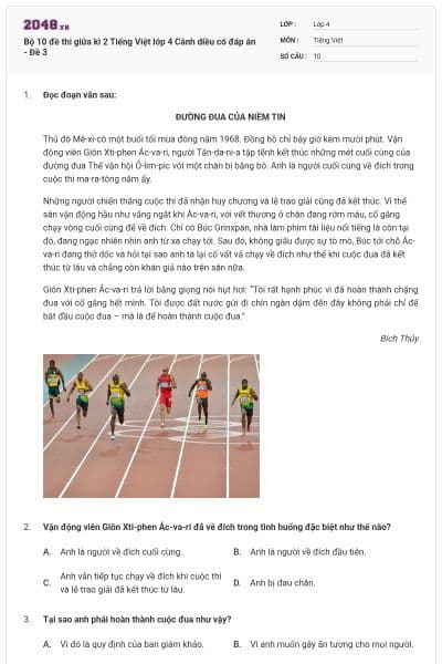 Bộ 10 đề thi giữa kì 2 Tiếng Việt lớp 4 Cánh diều có đáp án - Đề 3