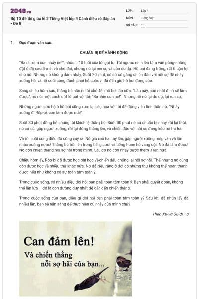 Bộ 10 đề thi giữa kì 2 Tiếng Việt lớp 4 Cánh diều có đáp án - Đề 8