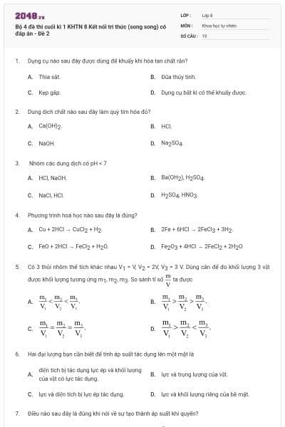 Bộ 4 đề thi cuối kì 1 KHTN 8 Kết nối tri thức (song song) có đáp án - Đề 2