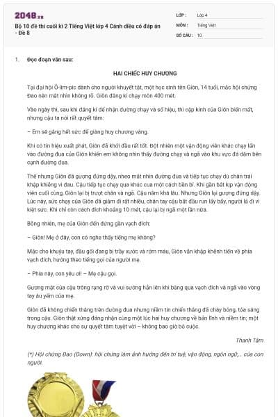 Bộ 10 đề thi cuối kì 2 Tiếng Việt lớp 4 Cánh diều có đáp án - Đề 8