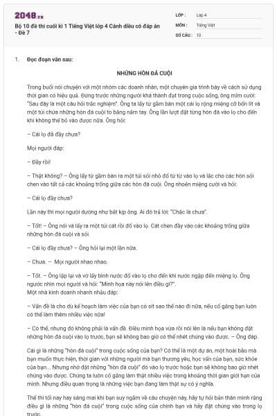 Bộ 10 đề thi cuối kì 1 Tiếng Việt lớp 4 Cánh diều có đáp án - Đề 7