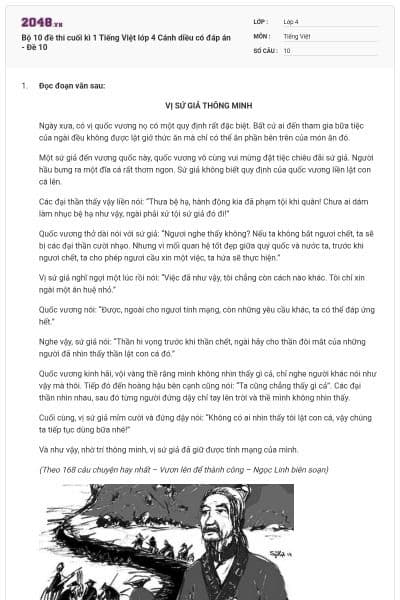 Bộ 10 đề thi cuối kì 1 Tiếng Việt lớp 4 Cánh diều có đáp án - Đề 10