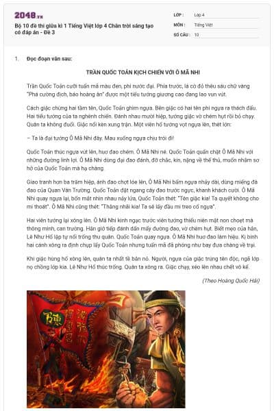 Bộ 10 đề thi giữa kì 1 Tiếng Việt lớp 4 Chân trời sáng tạo có đáp án - Đề 3