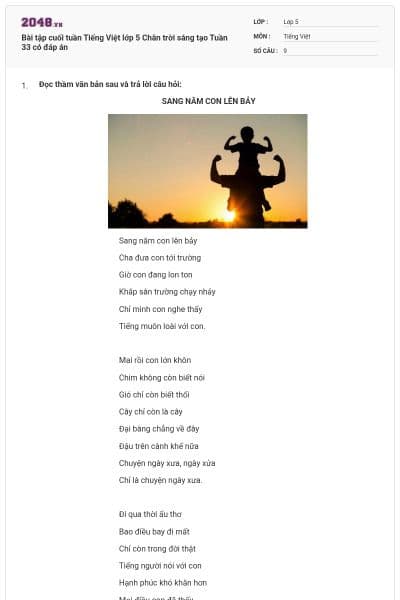 Bài tập cuối tuần Tiếng Việt lớp 5 Chân trời sáng tạo Tuần 33 có đáp án