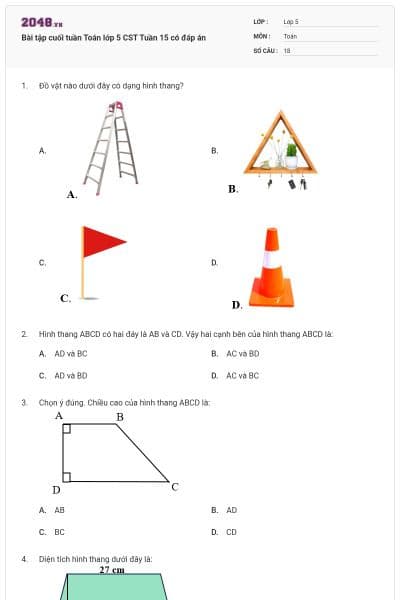 Bài tập cuối tuần Toán lớp 5 CST Tuần 15 có đáp án