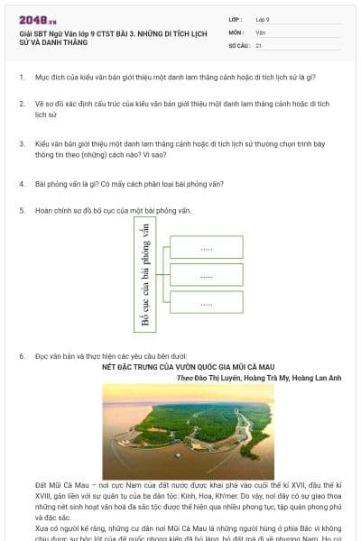 Giải SBT Ngữ Văn lớp 9 CTST BÀI 3. NHỮNG DI TÍCH LỊCH SỬ VÀ DANH THẮNG