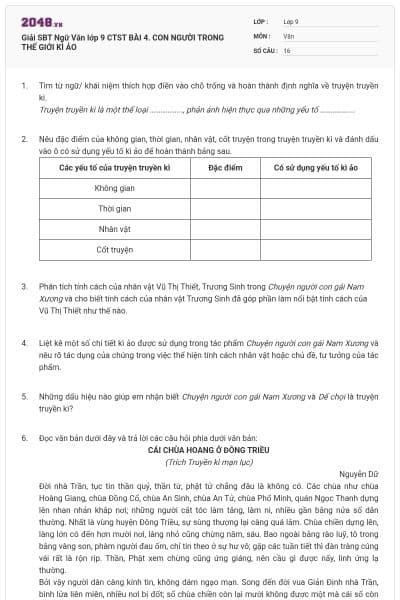 Giải SBT Ngữ Văn lớp 9 CTST BÀI 4. CON NGƯỜI TRONG THẾ GIỚI KÌ ẢO