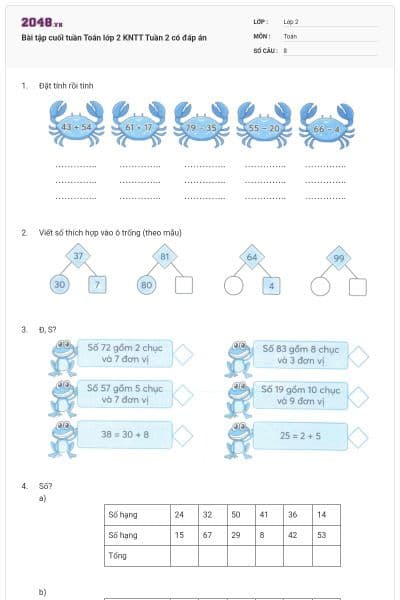 Bài tập cuối tuần Toán lớp 2 KNTT Tuần 2 có đáp án