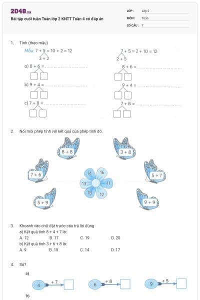 Bài tập cuối tuần Toán lớp 2 KNTT Tuần 4 có đáp án