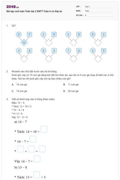 Bài tập cuối tuần Toán lớp 2 KNTT Tuần 6 có đáp án