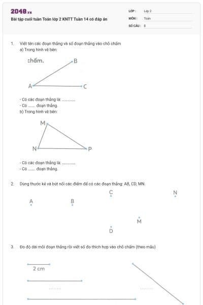 Bài tập cuối tuần Toán lớp 2 KNTT Tuần 14 có đáp án
