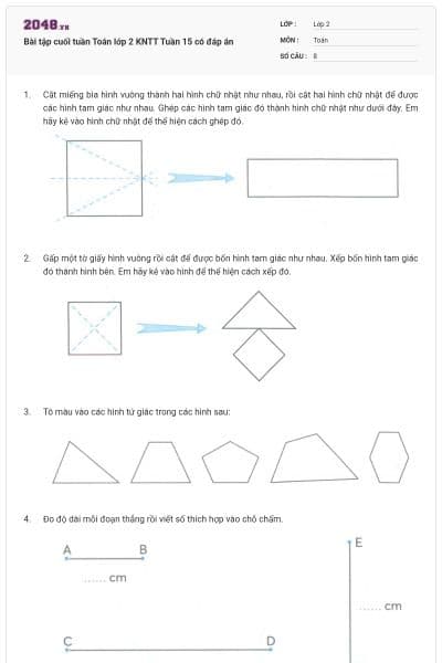 Bài tập cuối tuần Toán lớp 2 KNTT Tuần 15 có đáp án