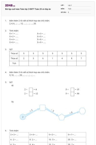 Bài tập cuối tuần Toán lớp 2 KNTT Tuần 20 có đáp án
