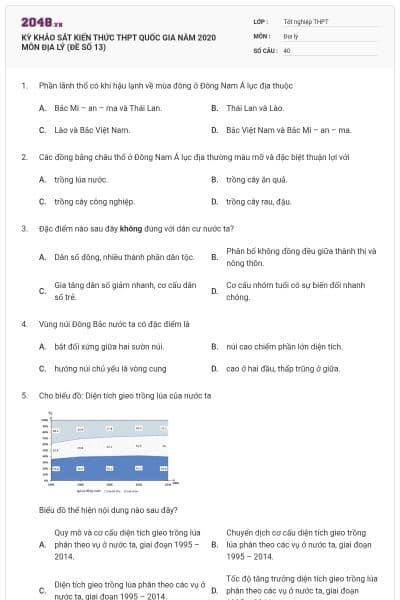 KỲ KHẢO SÁT KIẾN THỨC THPT QUỐC GIA NĂM 2020 MÔN ĐỊA LÝ (ĐỀ SỐ 13)