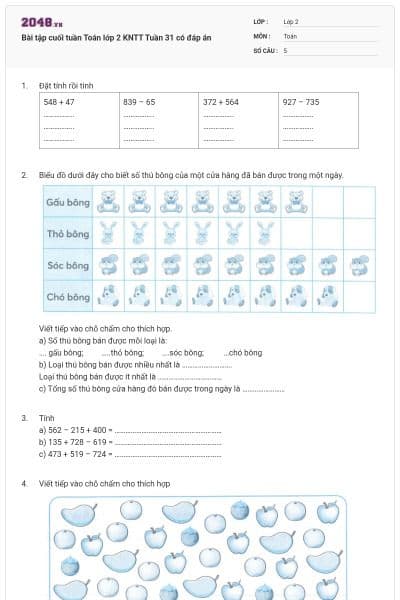 Bài tập cuối tuần Toán lớp 2 KNTT Tuần 31 có đáp án
