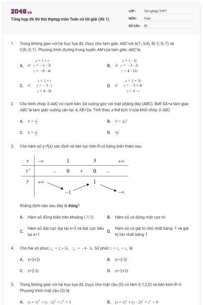 Tổng hợp đề thi thử thptqg môn Toán có lời giải (đề 1)