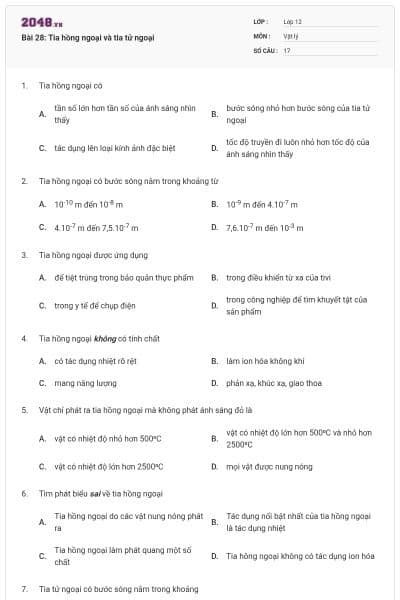 Bài 28: Tia hồng ngoại và tia tử ngoại