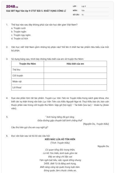 Giải SBT Ngữ Văn lớp 9 CTST BÀI 5.  KHÁT VỌNG CÔNG LÍ