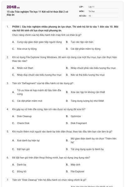 15 câu Trắc nghiệm Tin học 11 Kết nối tri thức Bài 2 có đáp án