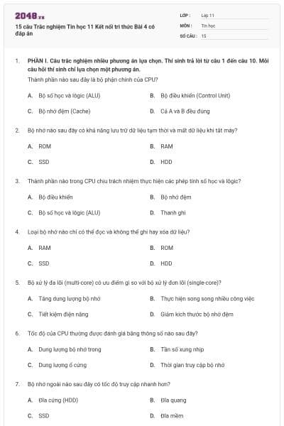 15 câu Trắc nghiệm Tin học 11 Kết nối tri thức Bài 4 có đáp án