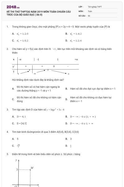 ĐỀ THI THỬ THPTQG NĂM 2019 MÔN TOÁN CHUẨN CẤU TRÚC CỦA BỘ GIÁO DỤC ( Đề 8)