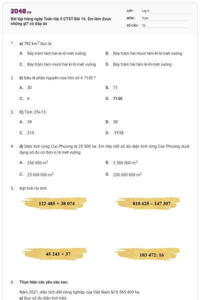 Bài tập hàng ngày Toán lớp 5 CTST Bài 16. Em làm được những gì? có đáp án