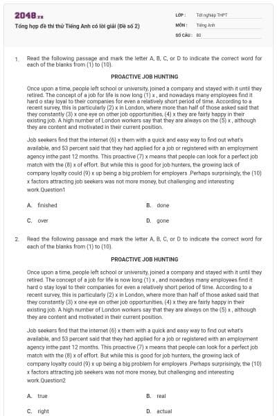 Tổng hợp đề thi thử Tiếng Anh có lời giải (Đề số 2)