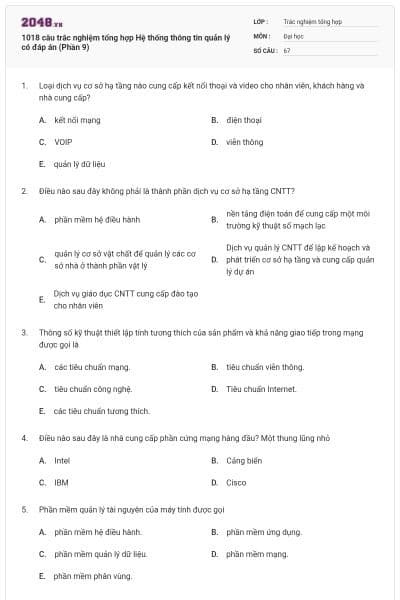 1018 câu trắc nghiệm tổng hợp Hệ thống thông tin quản lý có đáp án (Phần 9)