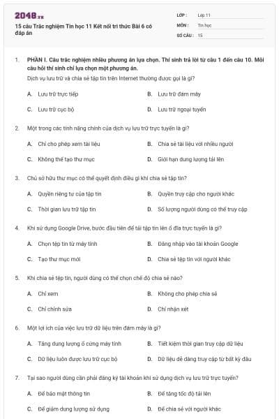 15 câu Trắc nghiệm Tin học 11 Kết nối tri thức Bài 6 có đáp án