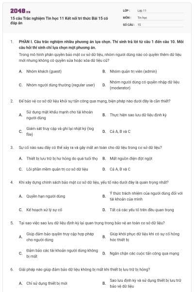 15 câu Trắc nghiệm Tin học 11 Kết nối tri thức Bài 15 có đáp án