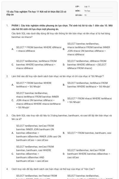 15 câu Trắc nghiệm Tin học 11 Kết nối tri thức Bài 23 có đáp án