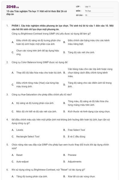 15 câu Trắc nghiệm Tin học 11 Kết nối tri thức Bài 26 có đáp án