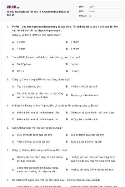 15 câu Trắc nghiệm Tin học 11 Kết nối tri thức Bài 27 có đáp án