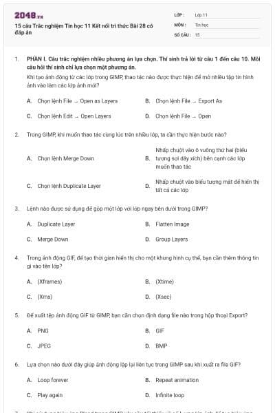 15 câu Trắc nghiệm Tin học 11 Kết nối tri thức Bài 28 có đáp án