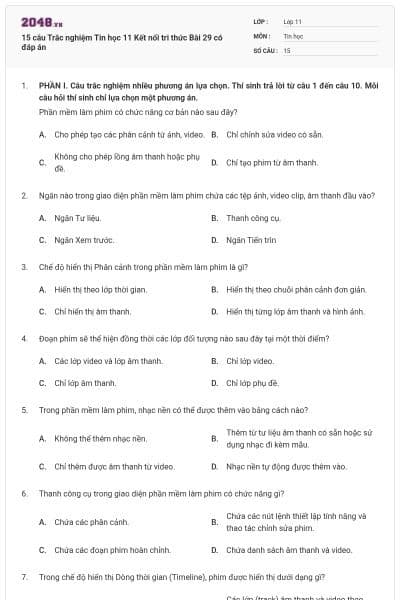 15 câu Trắc nghiệm Tin học 11 Kết nối tri thức Bài 29 có đáp án